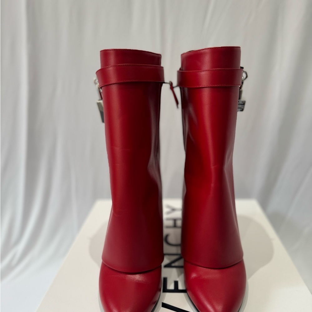 Givenchy Red Ankle Boots with Lock Detail - Picture 6 of 9